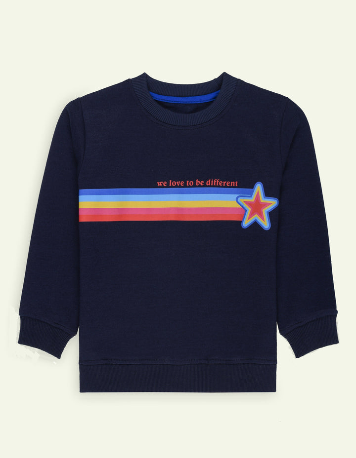 Ixample Kids Pret 1 Piece Printed Navy Fleece Multi Color Sweatshirt - Winter Collection