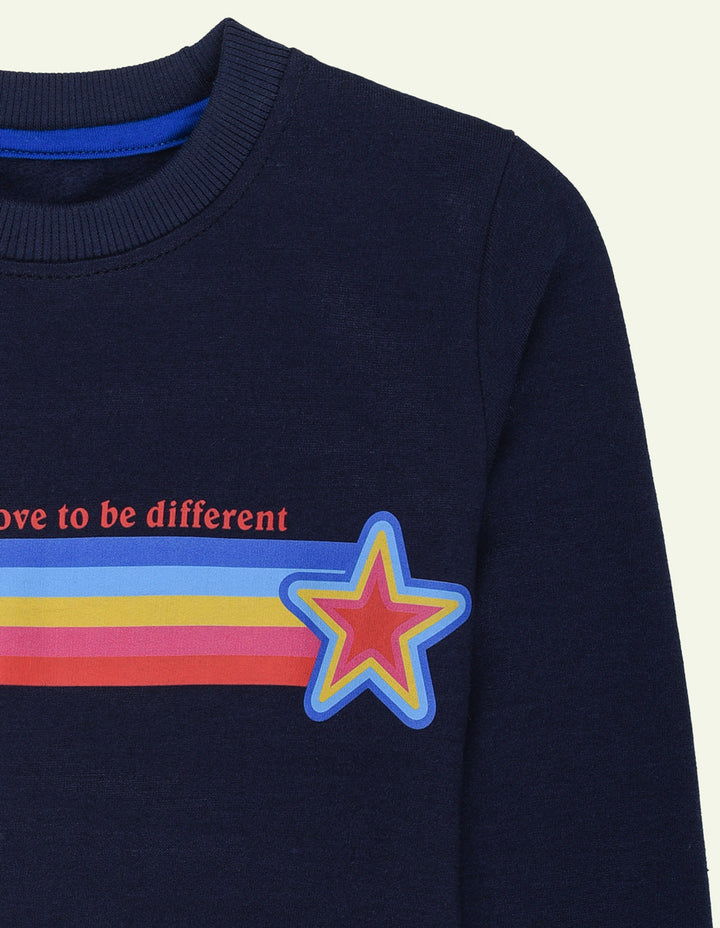 Ixample Kids Pret 1 Piece Printed Navy Fleece Multi Color Sweatshirt - Winter Collection