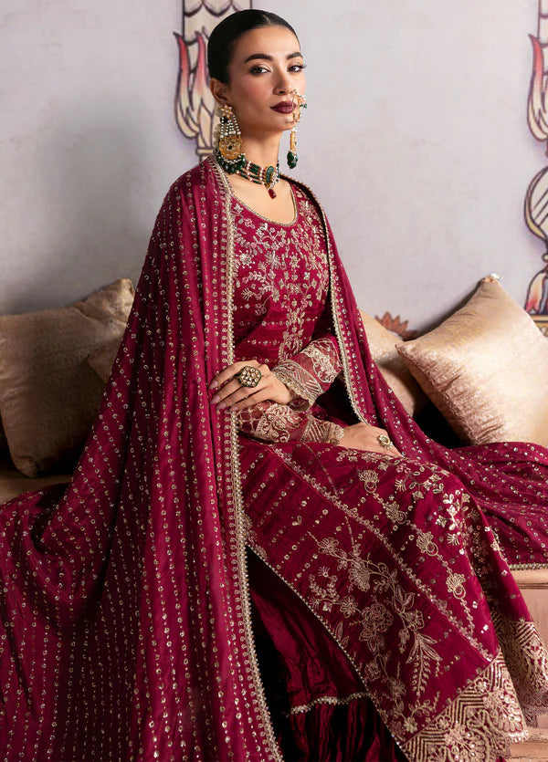 Sahane Embroidered Raw Silk Suits Unstitched 3 Piece SNE24TG TSG-07 Merlot - Festive Collection