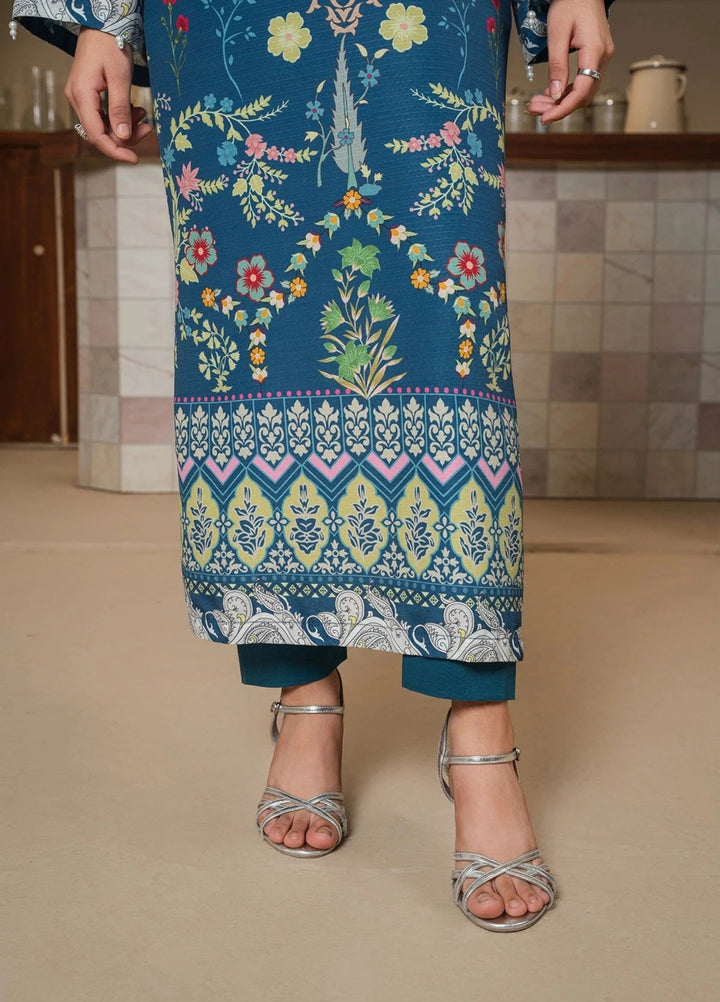 Mataish Women RTW Printed Crepe 3 Piece Suit Teal Blossom Suit - Festive Collection