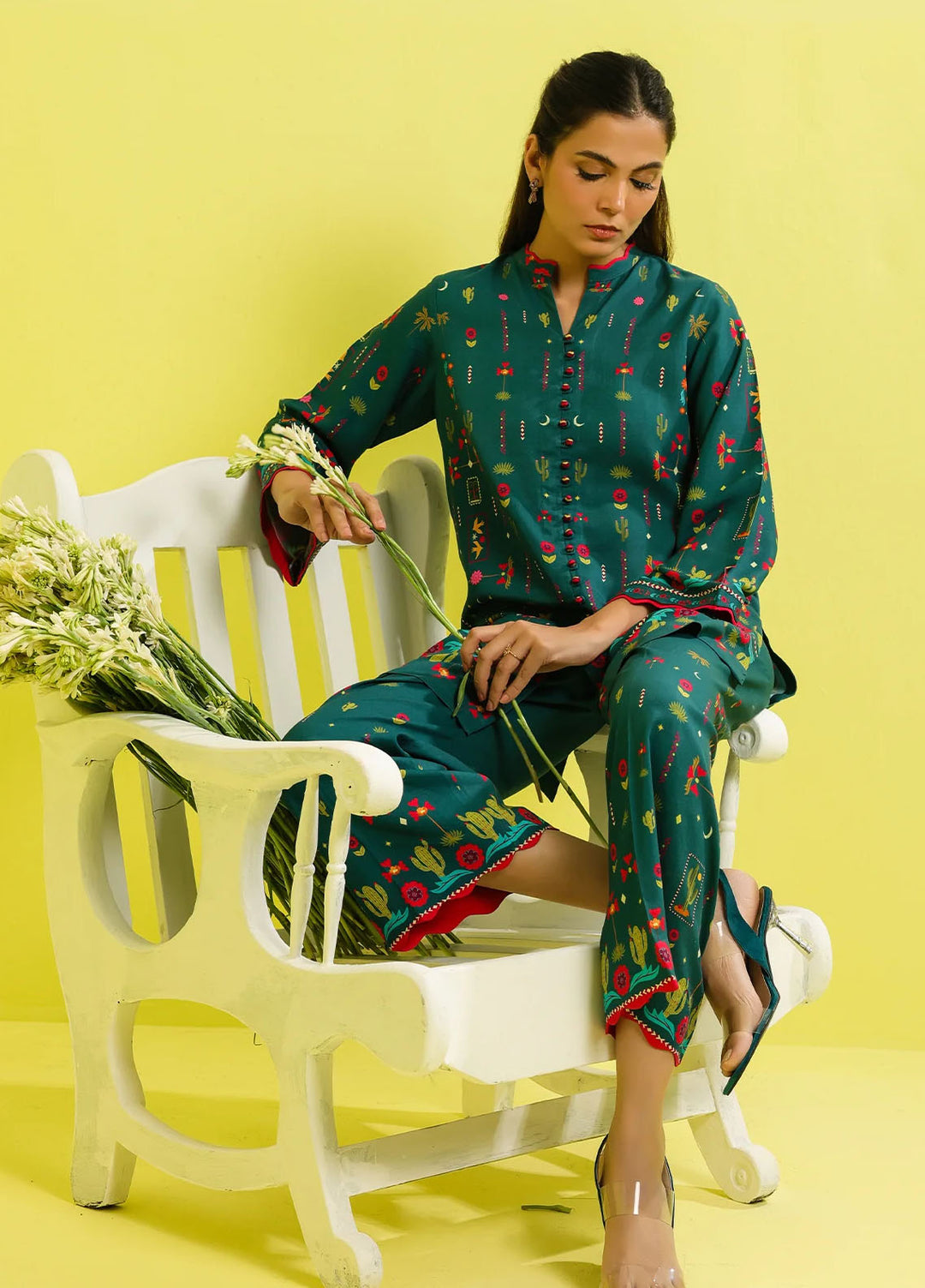 Elara by Sahar Embroidered Marina Twill Suits Unstitched 2 Piece SHR25EP Teal Mirage - Winter Collection