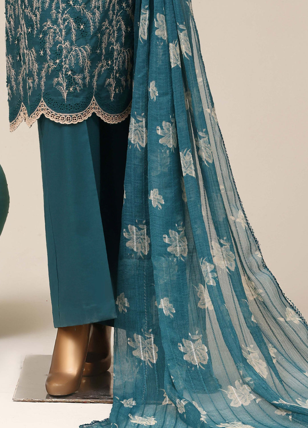 HZ Textiles RTW Chikankari Lawn 3 Piece Suit HZ26PCL TEAL GARDEN SBE-3P-077 - Casual Collection