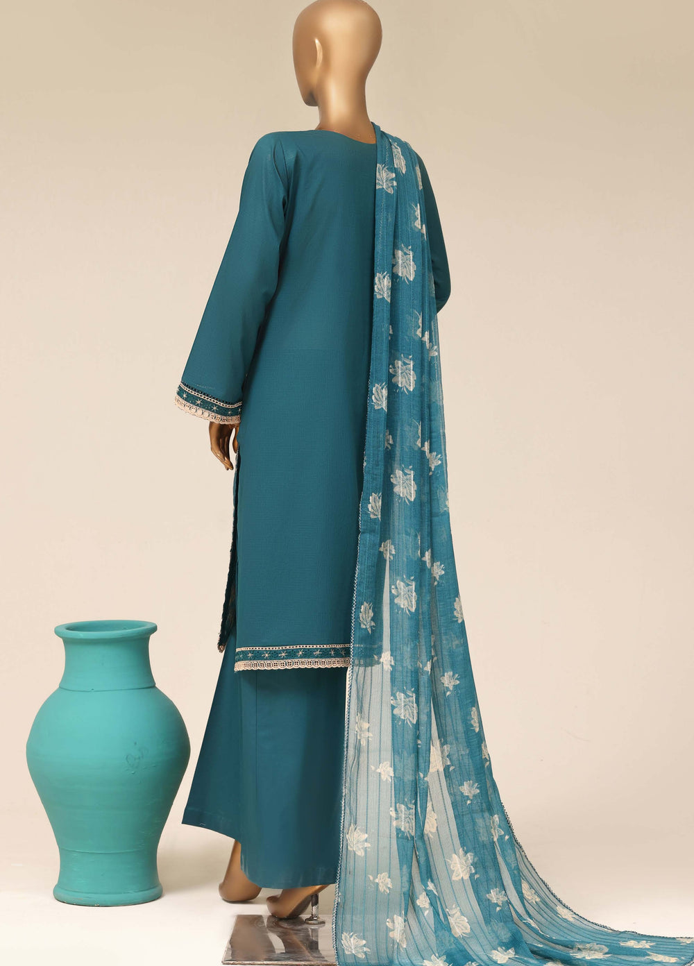 HZ Textiles RTW Chikankari Lawn 3 Piece Suit HZ26PCL TEAL GARDEN SBE-3P-077 - Casual Collection