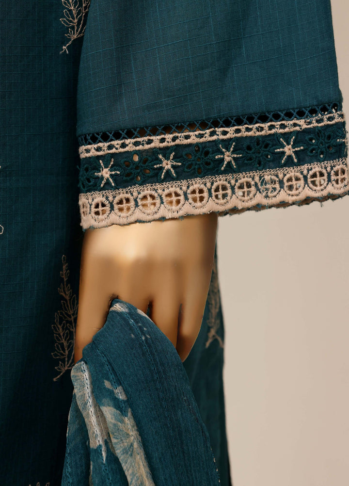 HZ Textiles RTW Chikankari Lawn 3 Piece Suit HZ26PCL TEAL GARDEN SBE-3P-077 - Casual Collection