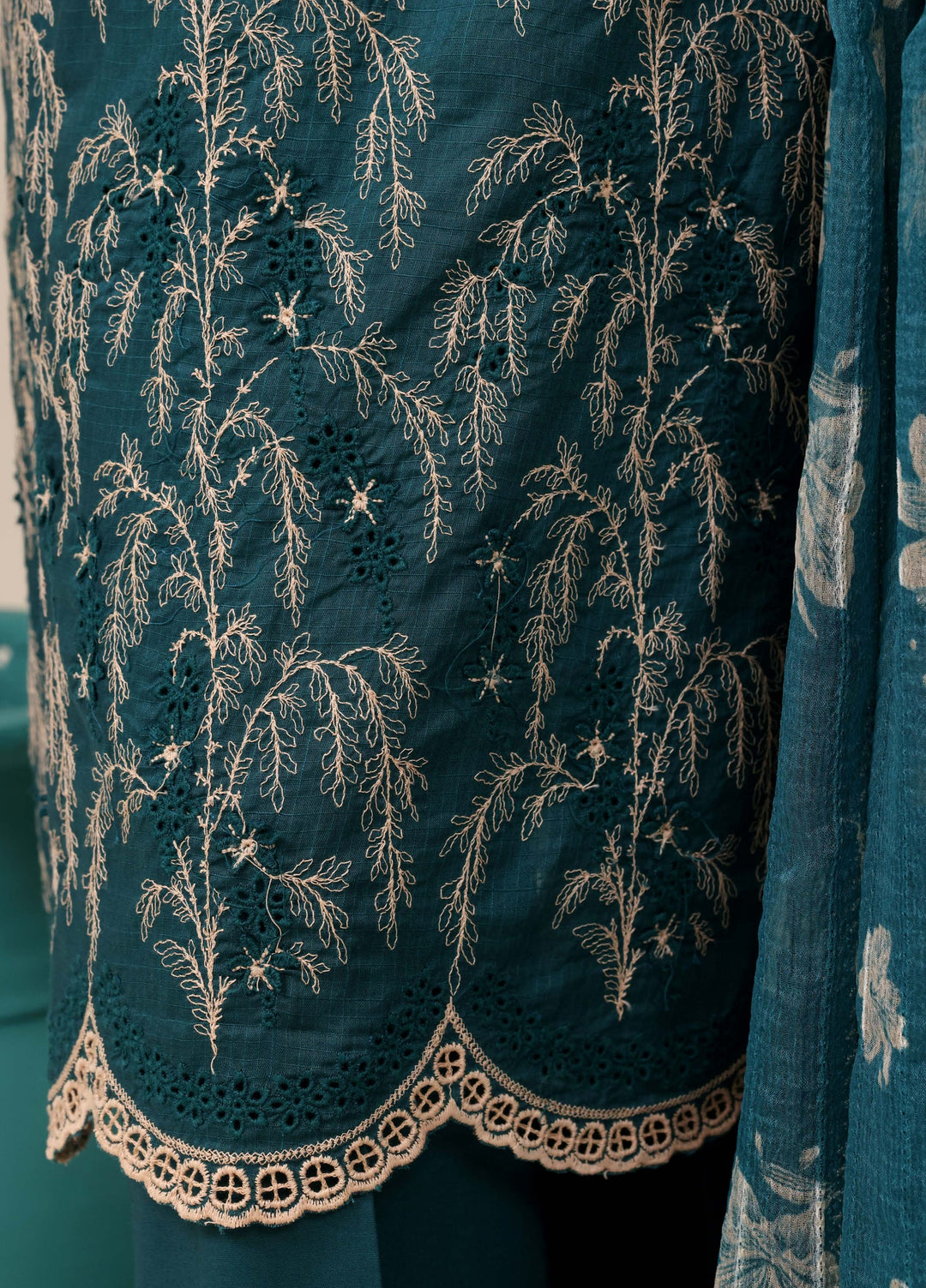 HZ Textiles RTW Chikankari Lawn 3 Piece Suit HZ26PCL TEAL GARDEN SBE-3P-077 - Casual Collection