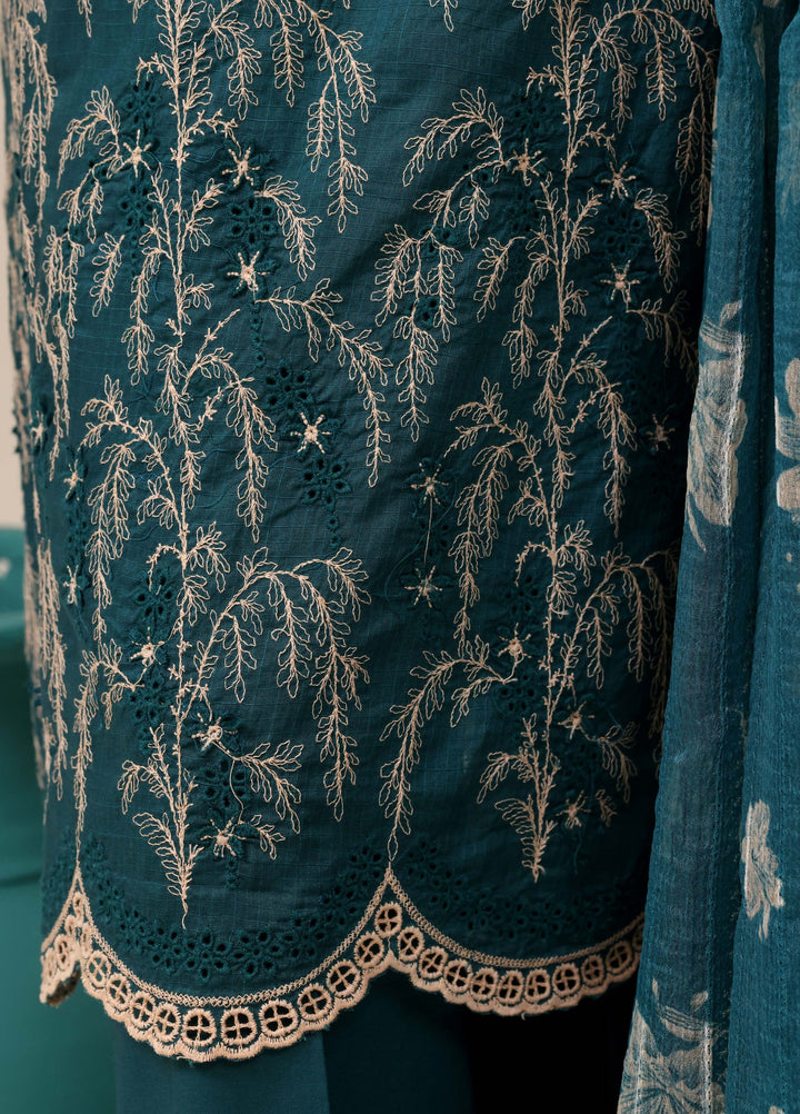 HZ Textiles RTW Chikankari Lawn 3 Piece Suit HZ26PCL TEAL GARDEN SBE-3P-077 - Casual Collection