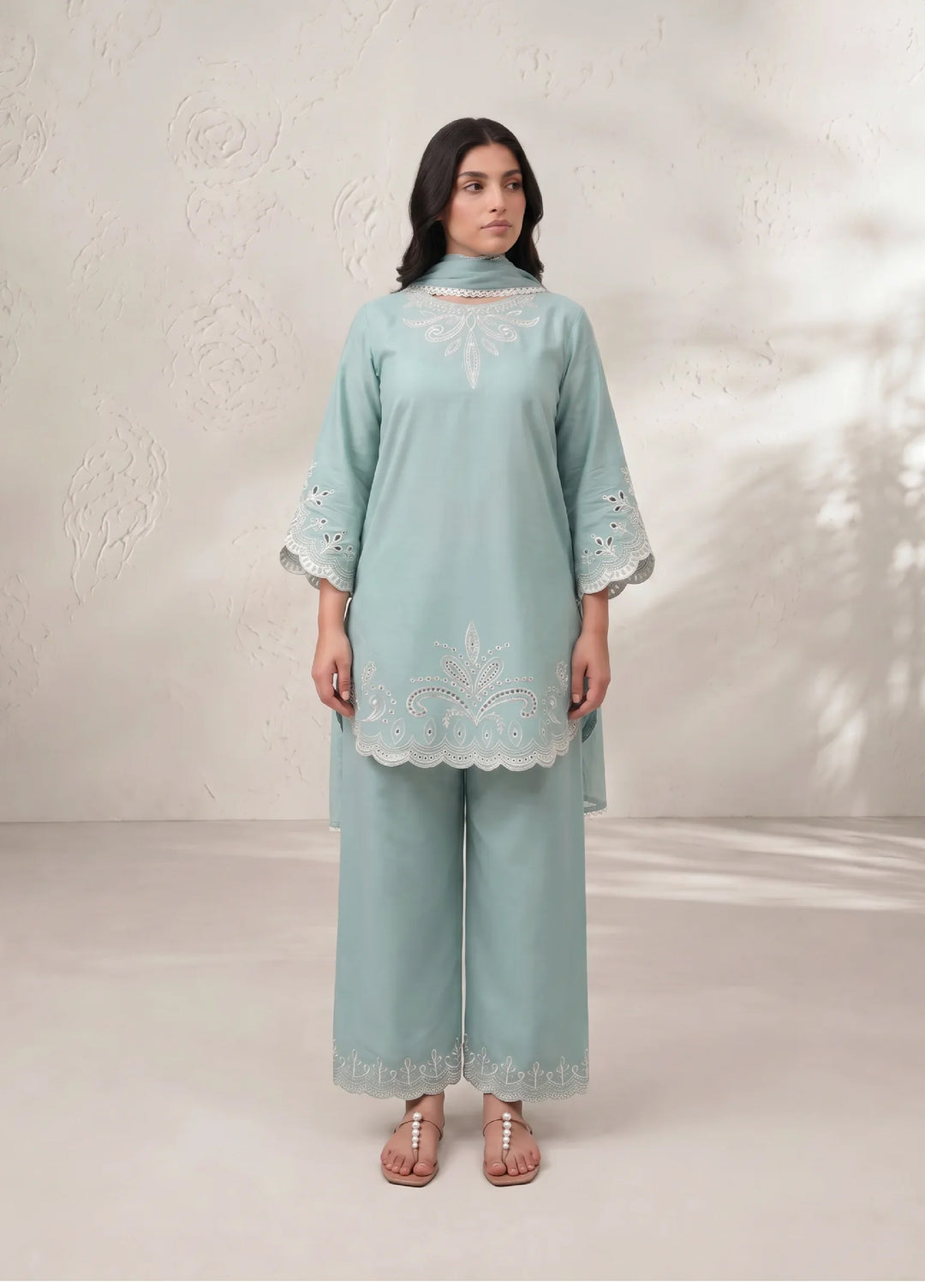 Scherezade Women RTW Embroidered Lawn Cotton 3 Piece Suit ICY BREEZE - Casual Collection