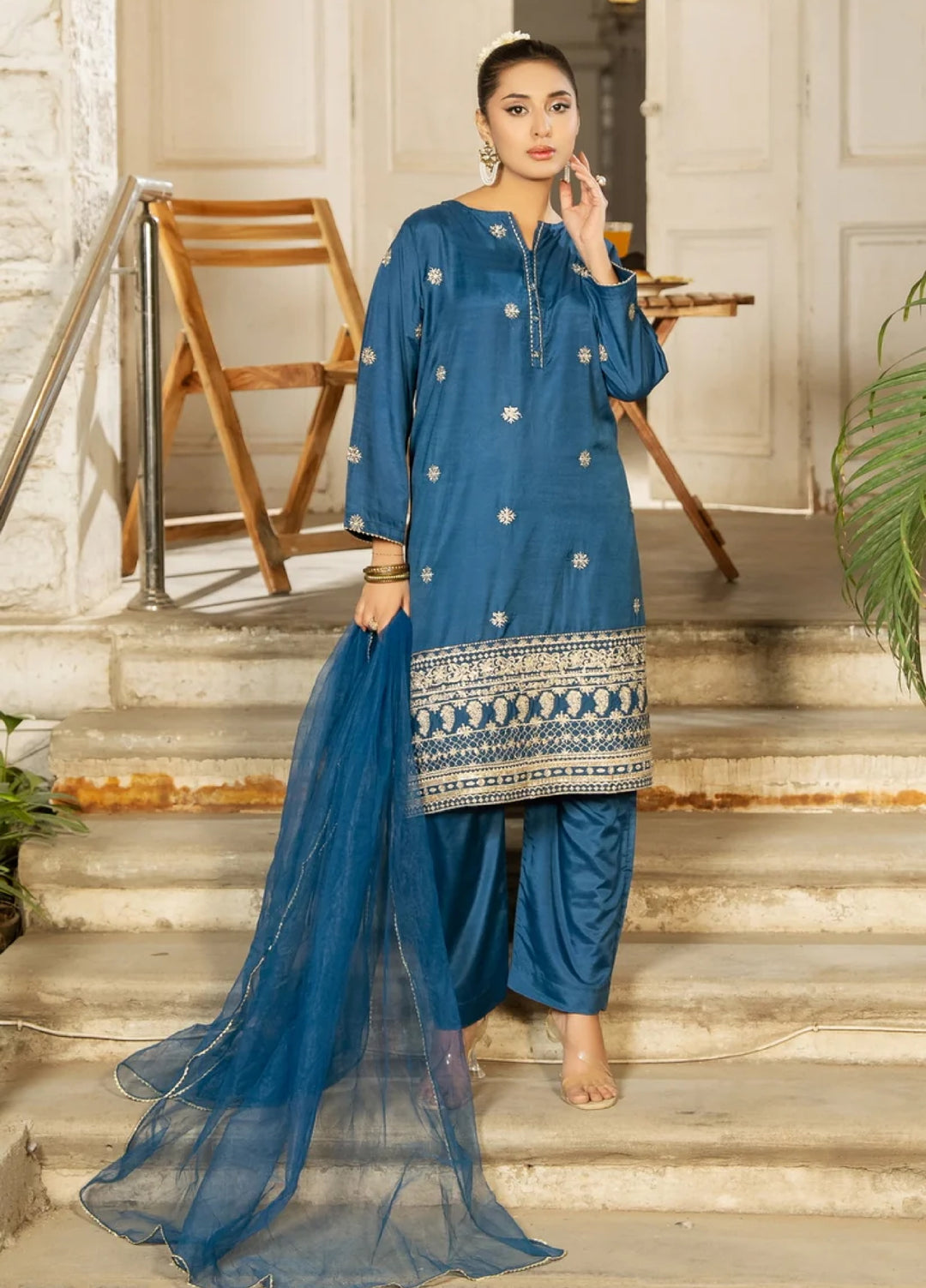 Dhaga Women RTW Embroidered Rawsilk 3 Piece DHG26PCN Noor e neel - Eid Collection
