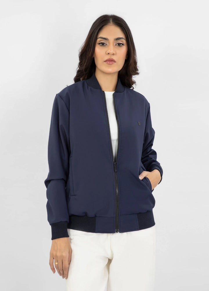 Brumano Pret Solids Polyester 1 Piece Navy Blue Bomber Jacket - Women