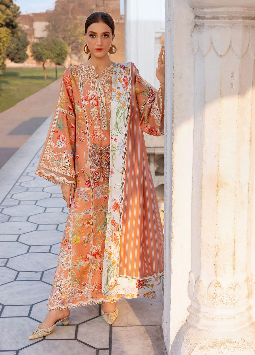 Flow by Crimson Unstitched Embroidered Lawn 3 Piece Suit CR26UFL D2 A-Sunset - Festive Collection
