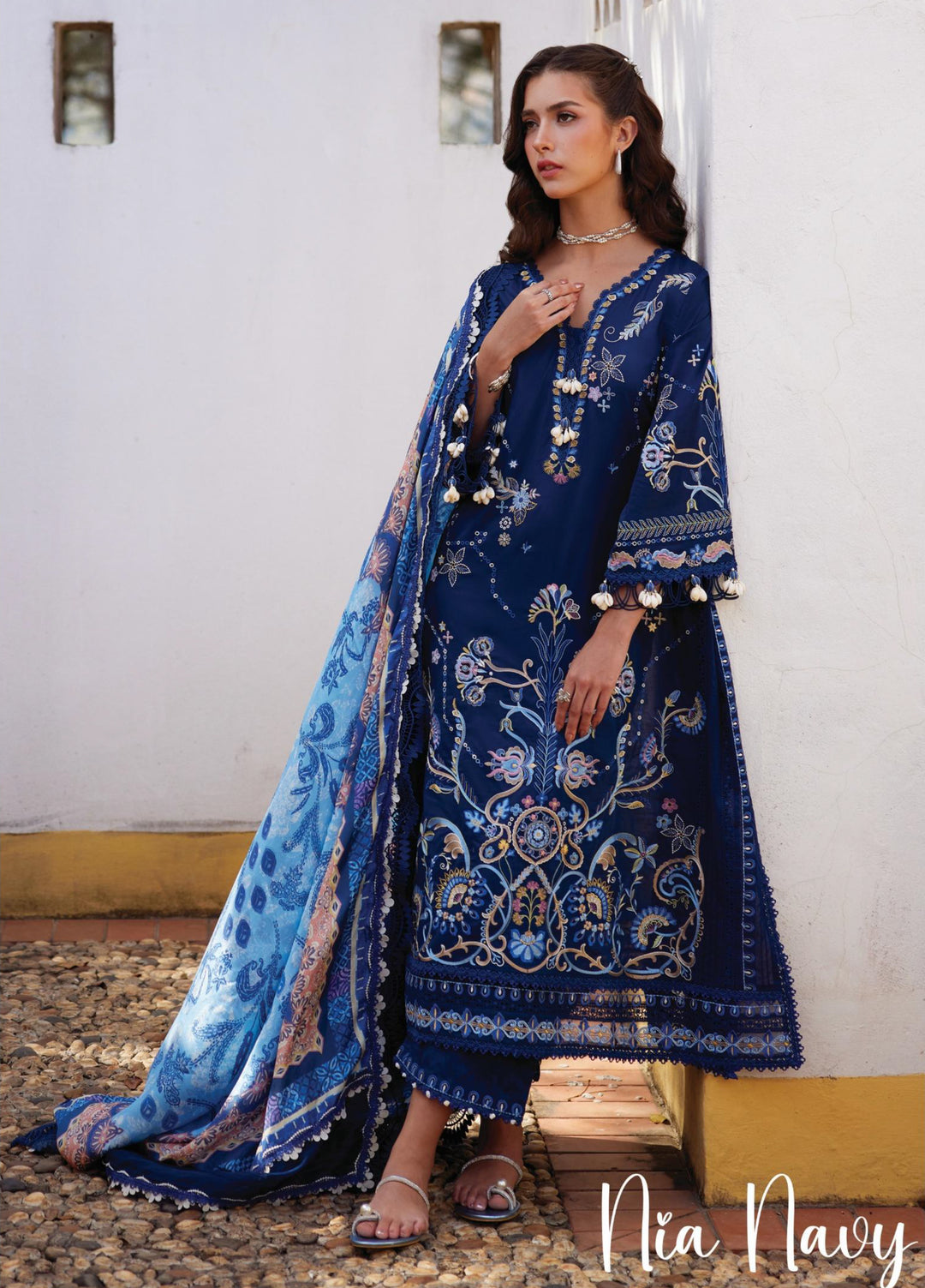 Farah Talib Aziz Unstitched Embroidered Lawn 3 Piece Suit FTA26UL FTA-08 NIA NAVY - Summer