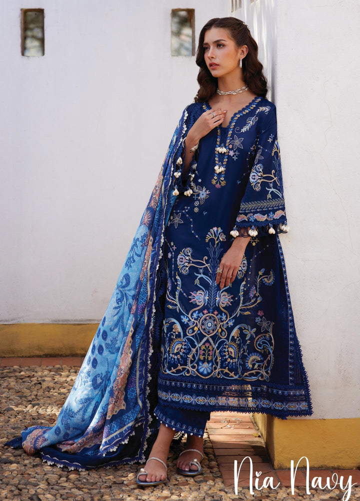 Farah Talib Aziz Unstitched Embroidered Lawn 3 Piece Suit FTA26UL FTA-08 NIA NAVY - Summer