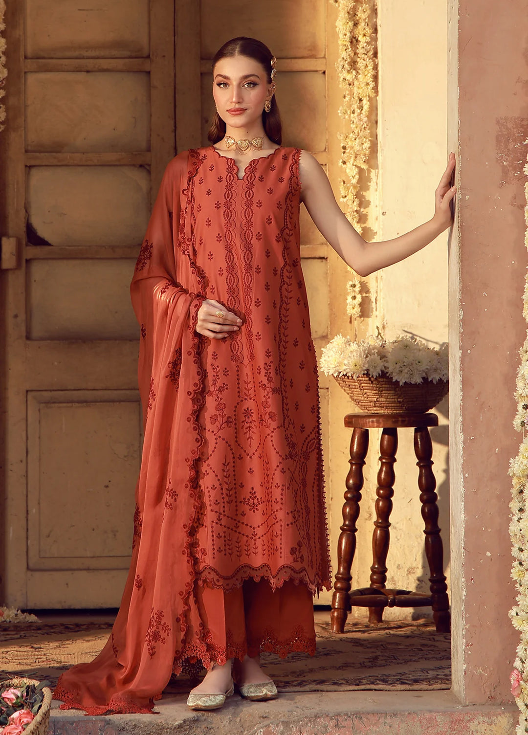 Sahar Unstitched Chikankari Lawn Rustic Dawn 3 Piece Suit CK-26-V2-02 - Summer Collection