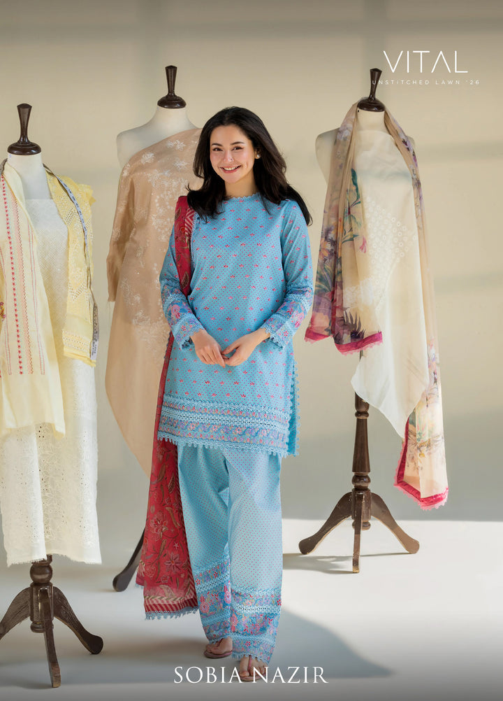 Vital by Sobia Nazir Unstitched Embroidered Lawn 3 Piece Suit SN26UVL 6A - Summer Collection