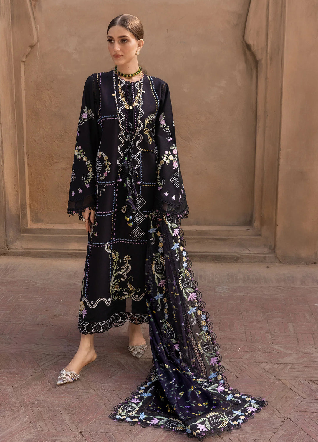 Flow by Crimson Unstitched Embroidered Lawn 3 Piece Suit CR26UFL D1 A-Oynx - Festive Collection