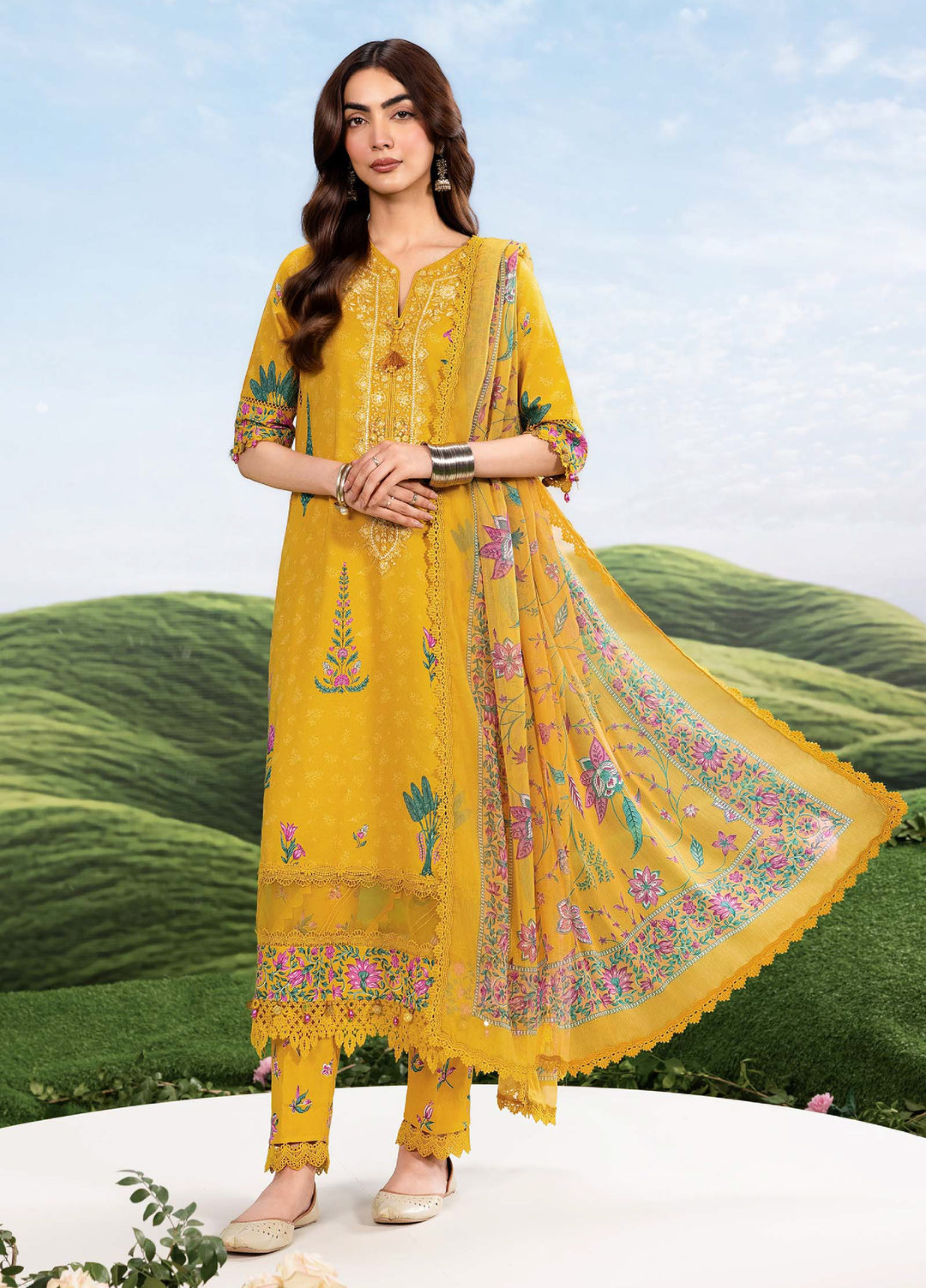 M Basics by Maria B Unstitched Embroidered Lawn 3 Piece Suit MB26SSEL MB-CUSV14-03A - Eid Collection