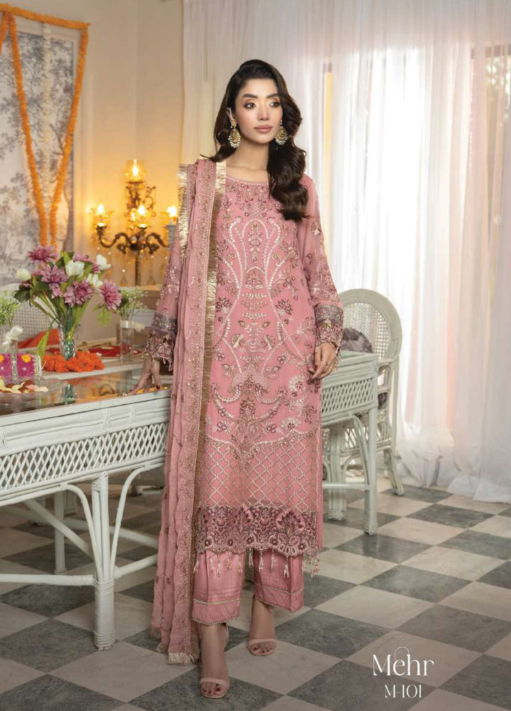 Shagun by Imrozia Premium Women 3 Piece Chiffon Suit M-101 Mehr - Festive Collection