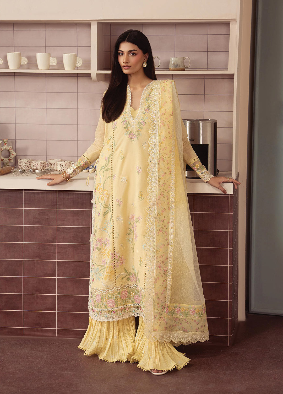 Brewed by Ayzel Unstitched Embroidered Paper Cotton 3 Piece Suit AAF26UBL Crema ZWU-0147-3PO - Festive Collection