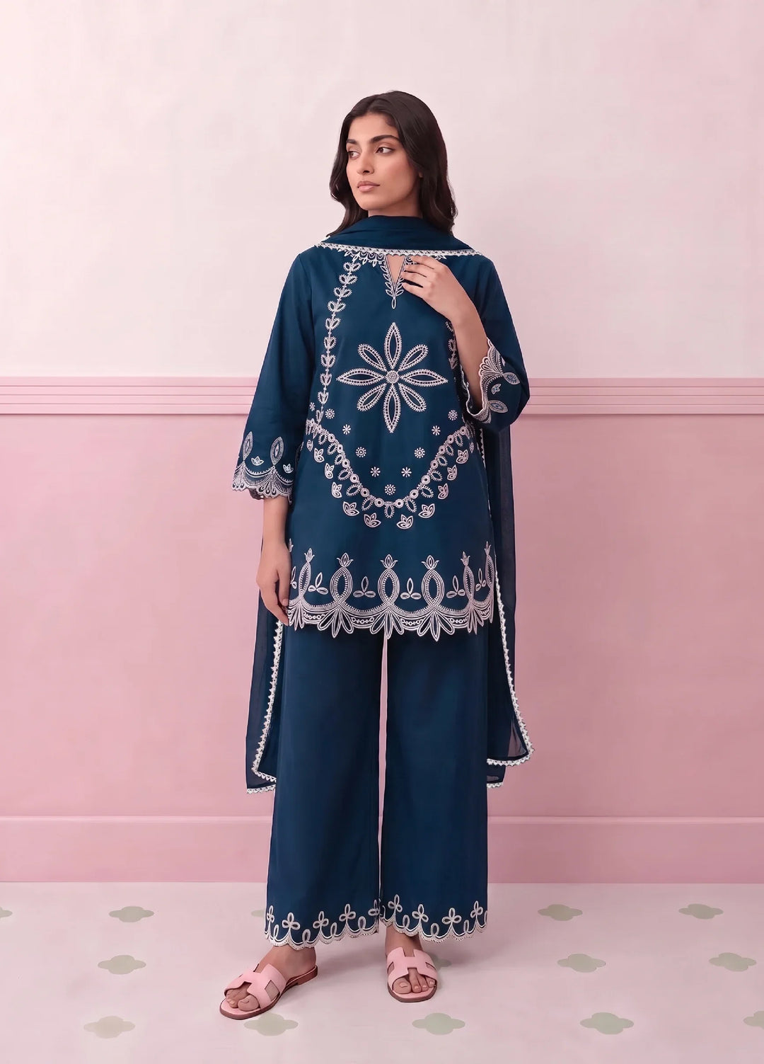 Scherezade Women RTW Embroidered Lawn Cotton 3 Piece Suit MIDNIGHT - Casual Collection