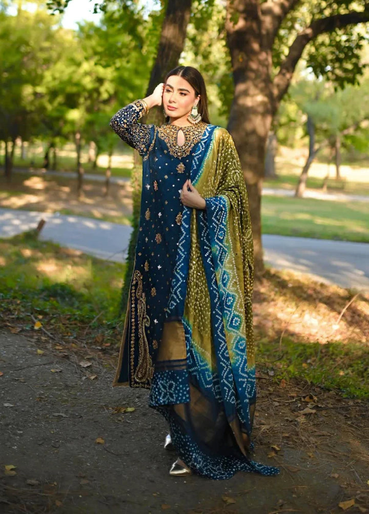 Luxe By Hues Atelier Women Pret 3 Piece Lakhnawi Blue Formal - Formals Collection