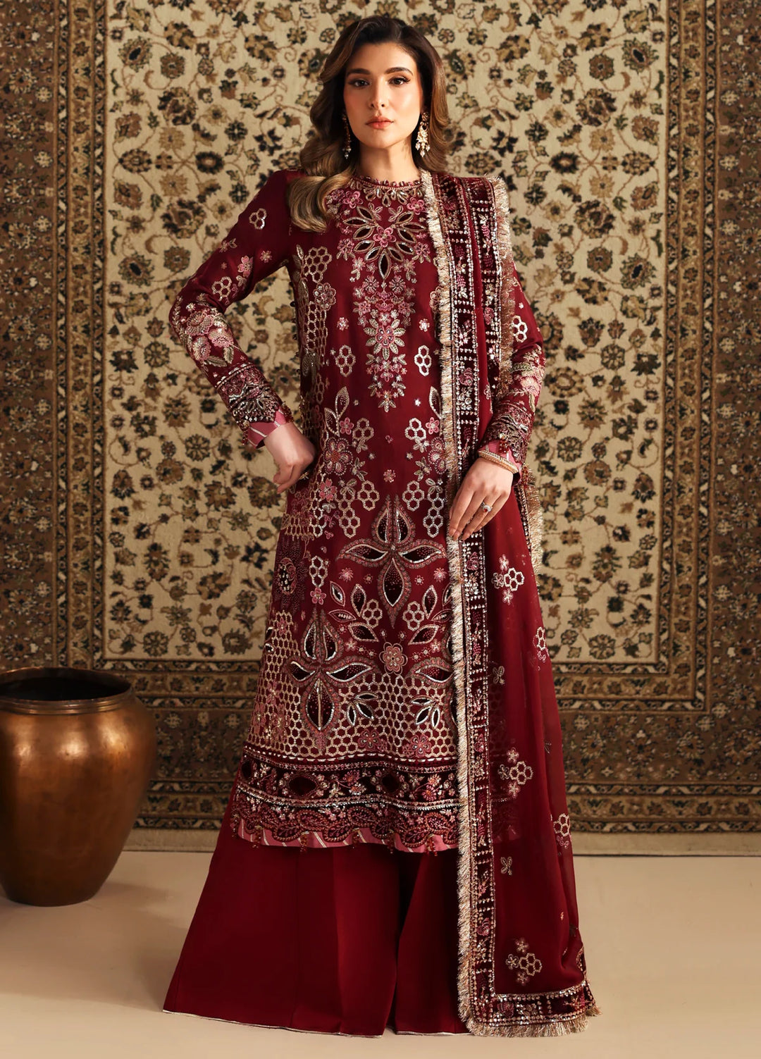 Xenia Formals Unstitched Embroidered Koraen Silk 3 Piece Suit XF26UF D-4 KHUBAN - Festive Collection