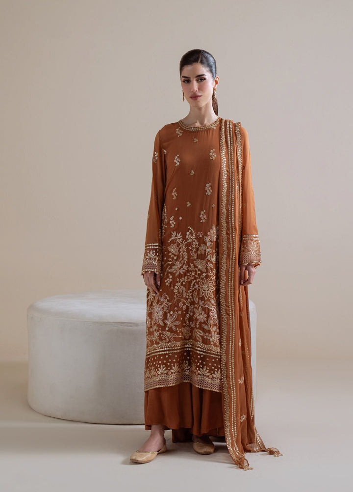 Luxe Atelier by Cross Stitch Unstitched Embroidered Chiffon 3 Piece Suit CS26ULA D-7 Rust Ember - Festive Collection