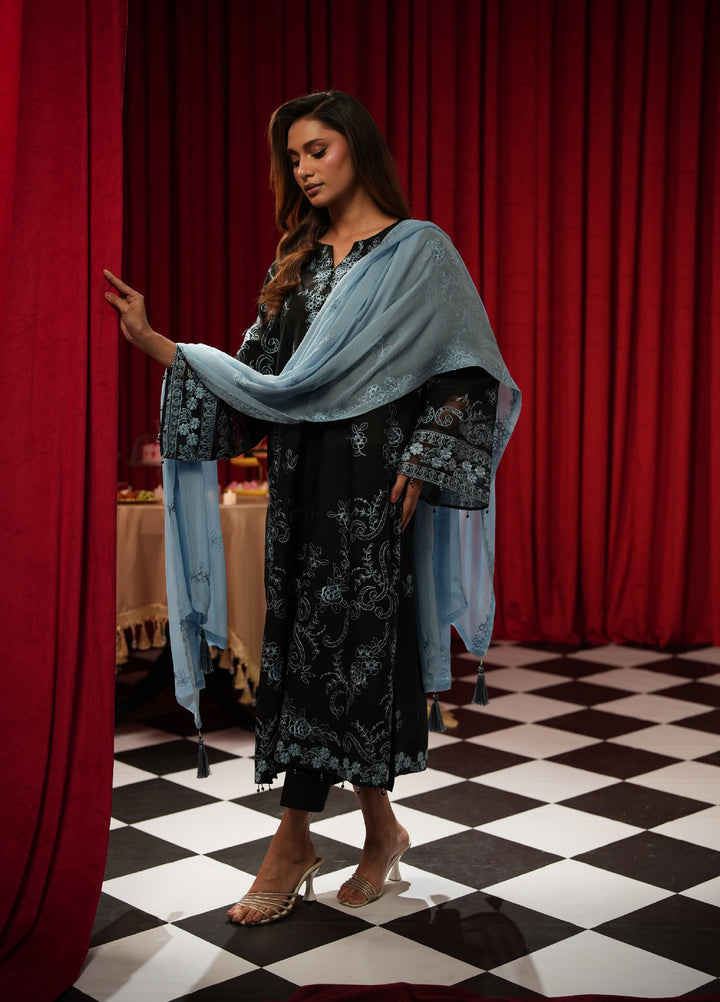 Freesia by Zouj Unstitched Embroidered Cotton 3 Piece Suit ZJ26UFC SAPPHIRE BLACK ZCS-00017 - Festive Collection