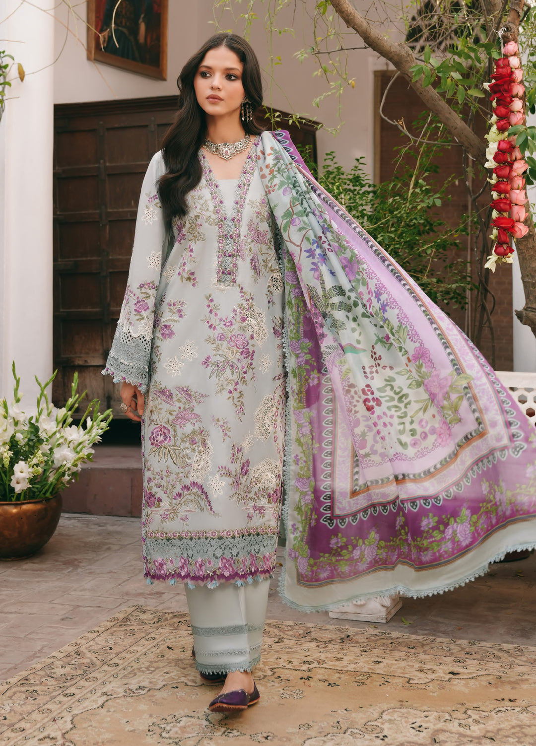 Ek Fasana by Kahf Premium Unstitched Embroidered Luxury Lawn 3 Piece Suit KHF26UFL KLB 6B BANAFSHA - Festive Collection