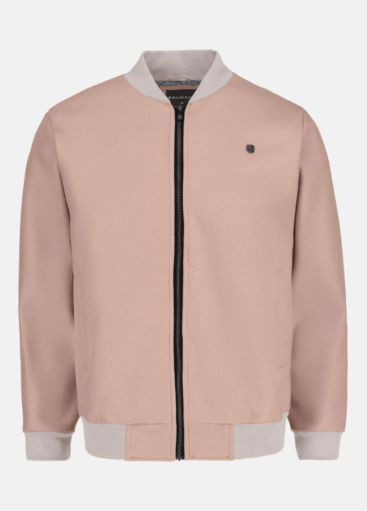 Brumano Pret Solids Polyester 1 Piece Camel Brown Wool Bomber Jacket - Limited Edition