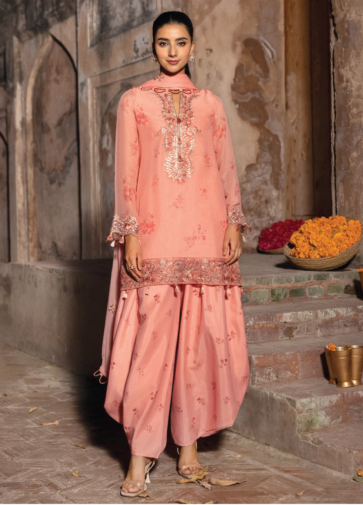 M basics by Maria B Unstitched Organza Embroidered Suits 3 Piece MB25WF D-807 Coral - Winter Collection