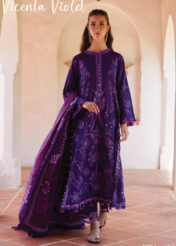 Farah Talib Aziz Unstitched Embroidered Lawn 3 Piece Suit FTA26UL FTA-06 VICENTA VIOLET - Summer