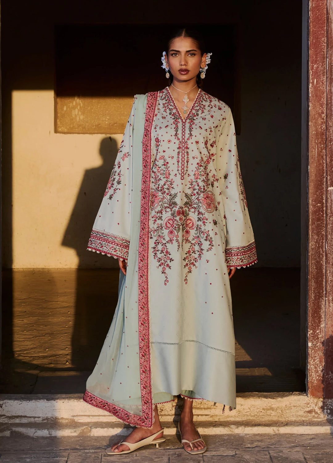 Zan by Hussain Rehar Unstitched Embroidered Lawn 3 Piece Suit HR26UZF Firuz D-103 - Festive Collection