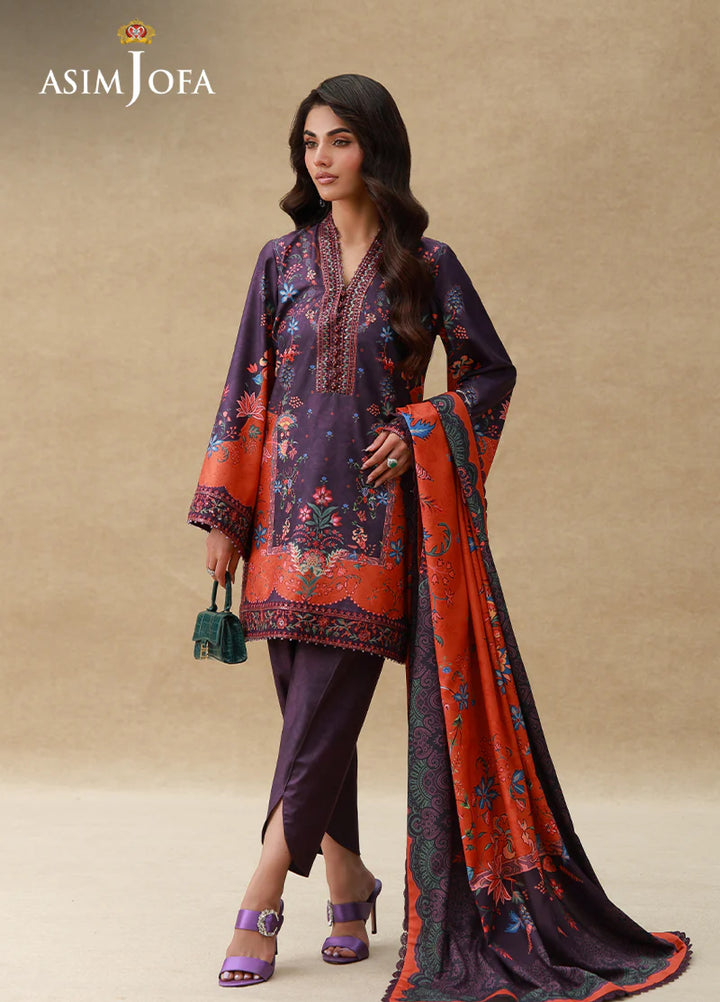 Asim Jofa Unstitched Printed Silk 3 Piece Suit AJ26UPS AJULSC-10 - Casual Collection