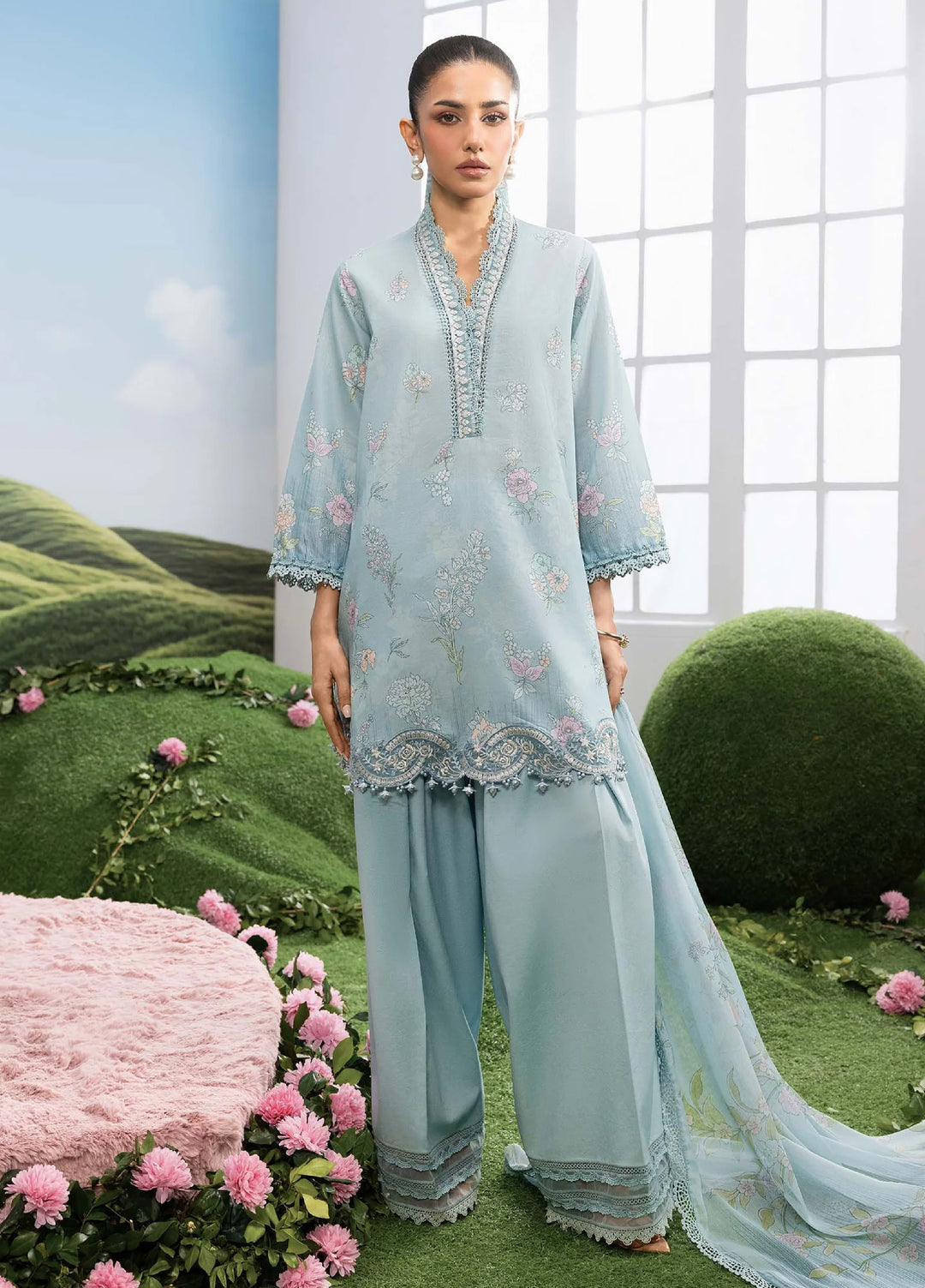 M Basics by Maria B Unstitched Embroidered Lawn 3 Piece Suit MB26SSEL MB-CUSV14-02B - Eid Collection