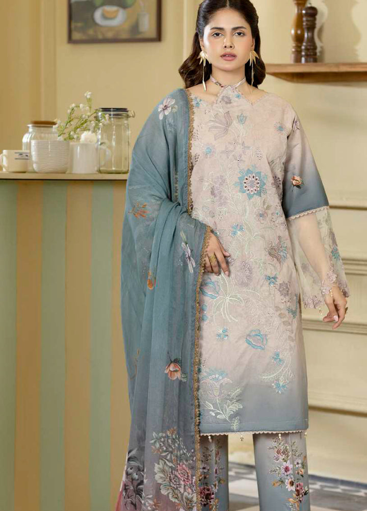Al Zohaib Unstitched Applique Embroidered Lawn 3 Piece Suit AZ26UAL D-12 - Summer Collection