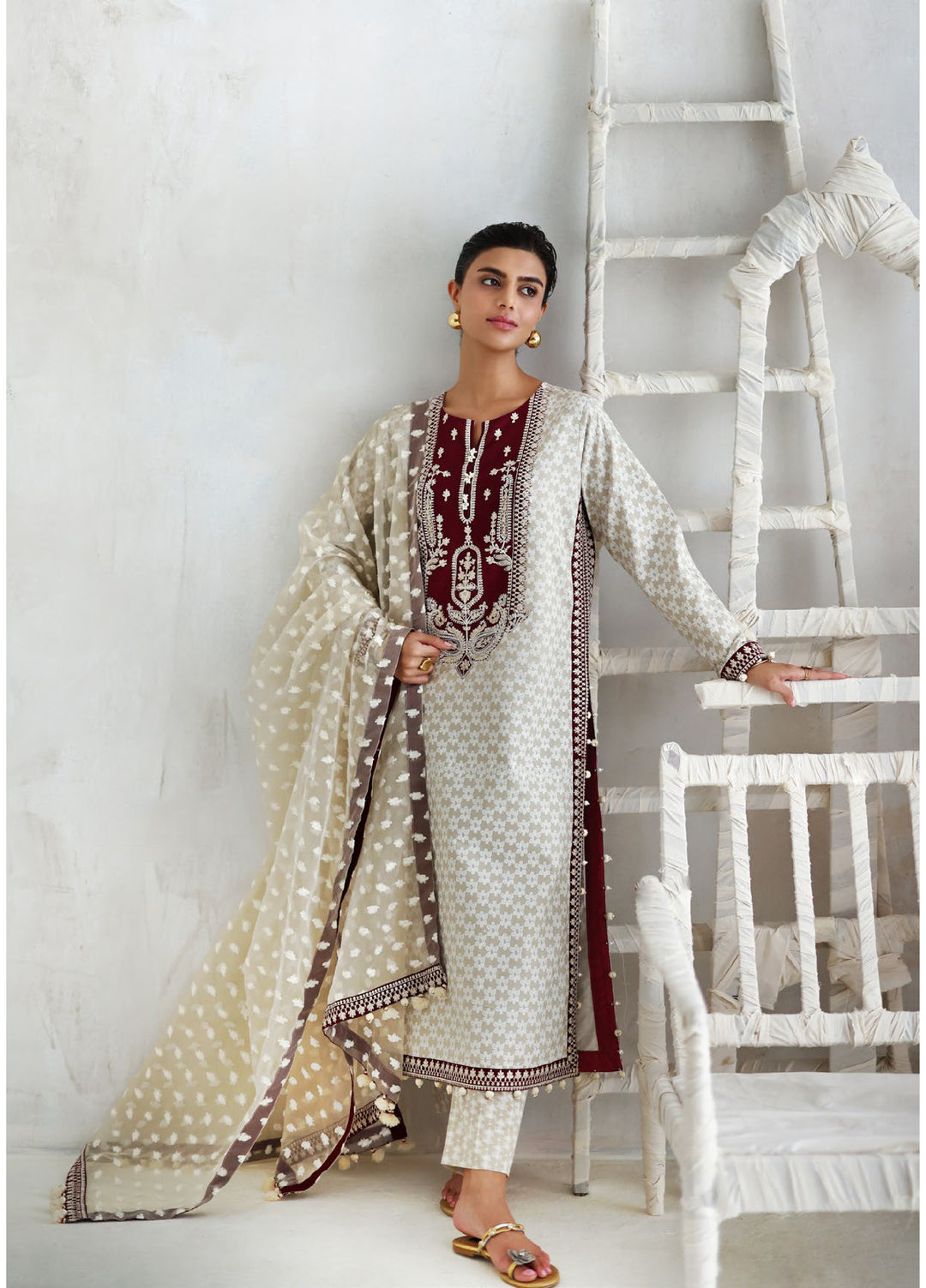 The Luxe by Gul Ahmed Unstitched Embroidered Lawn 3 Piece Suit GA26ULL Chocolate Cosmos SP 62014 - Casual Collection