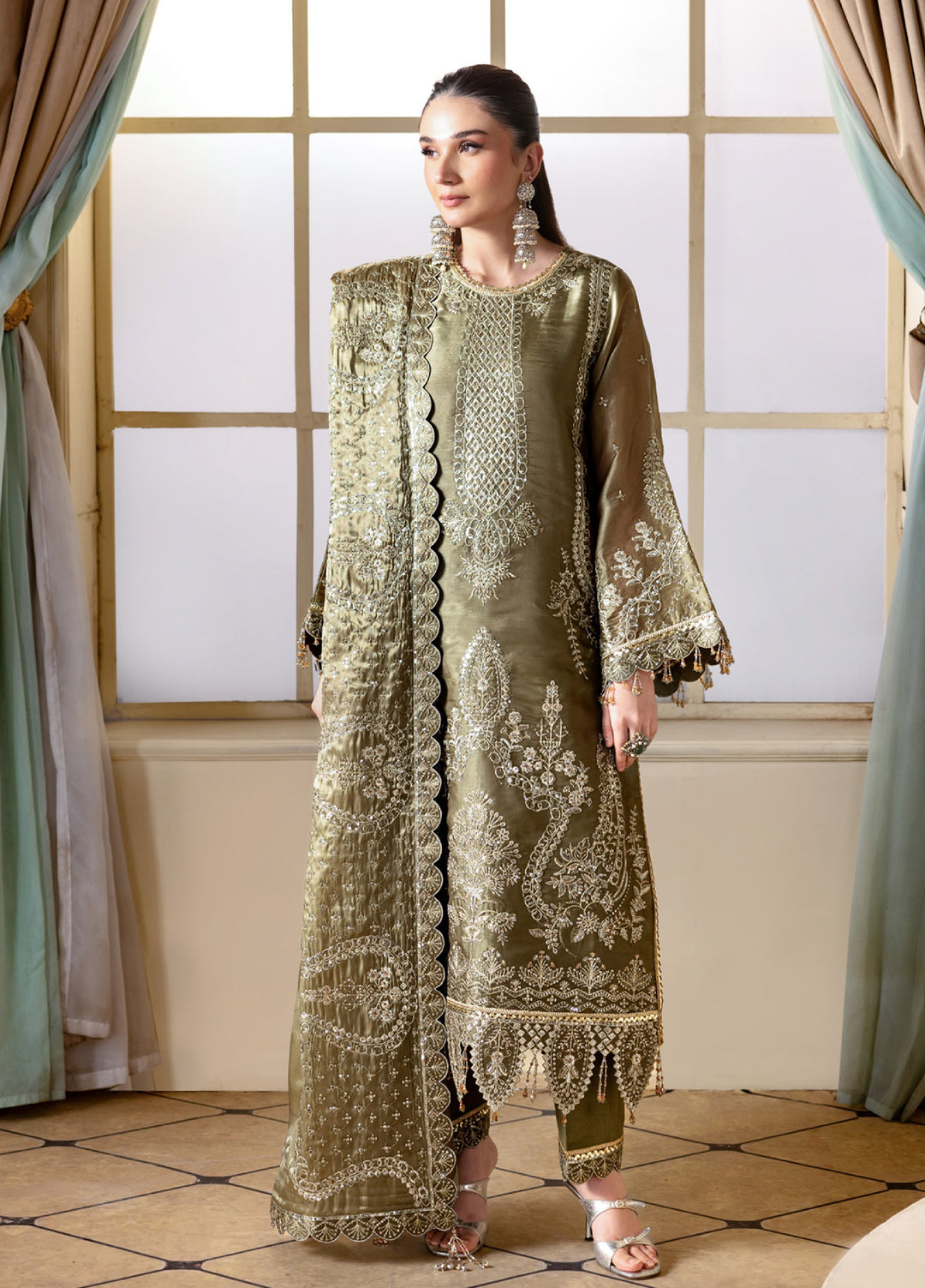 Aaina by Alizeh Unstitched Embroidered Sheesha Silk 3 Piece Suit AF26UASS D-1 HOORAB - Festive Collection