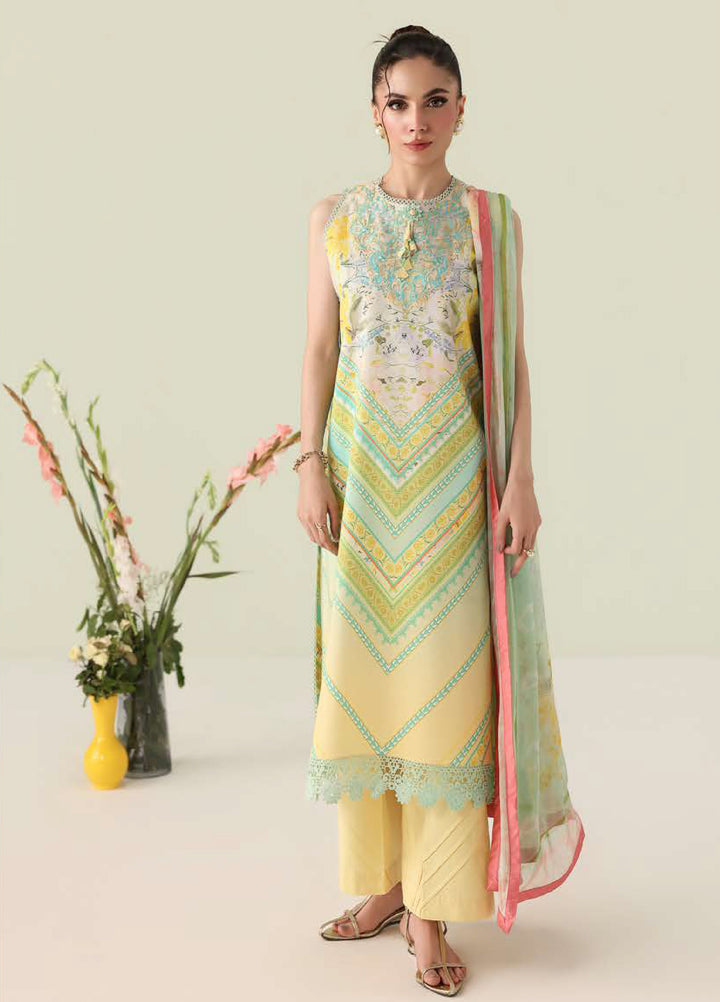 Rosette by Roheenaz Unstitched Lawn Embroidered 3 Piece Suit RNZ26UR Bloomed Muse-7B - Summer Collection