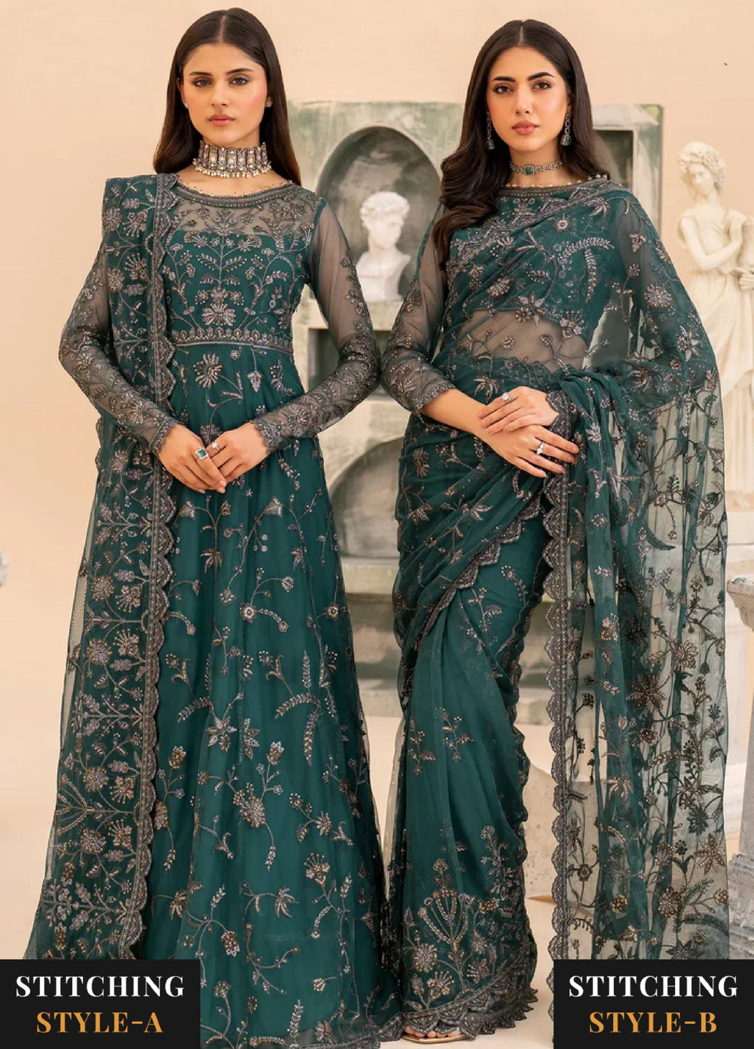 Zarif Women Unstitched Embroidered Net 3 Piece Suit ZR26UFC ZMU 07 ZAYB - Festive Collection