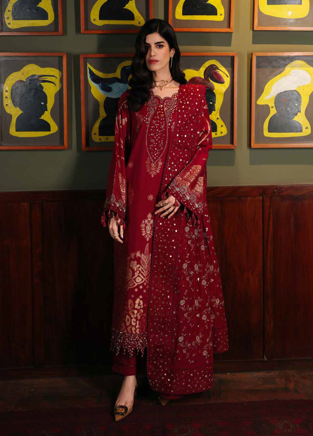 Nureh Exclusive Unstitched Embroidered Lawn Jacquard 3 Piece Suit NU26EU NE-225 - Festive Collection