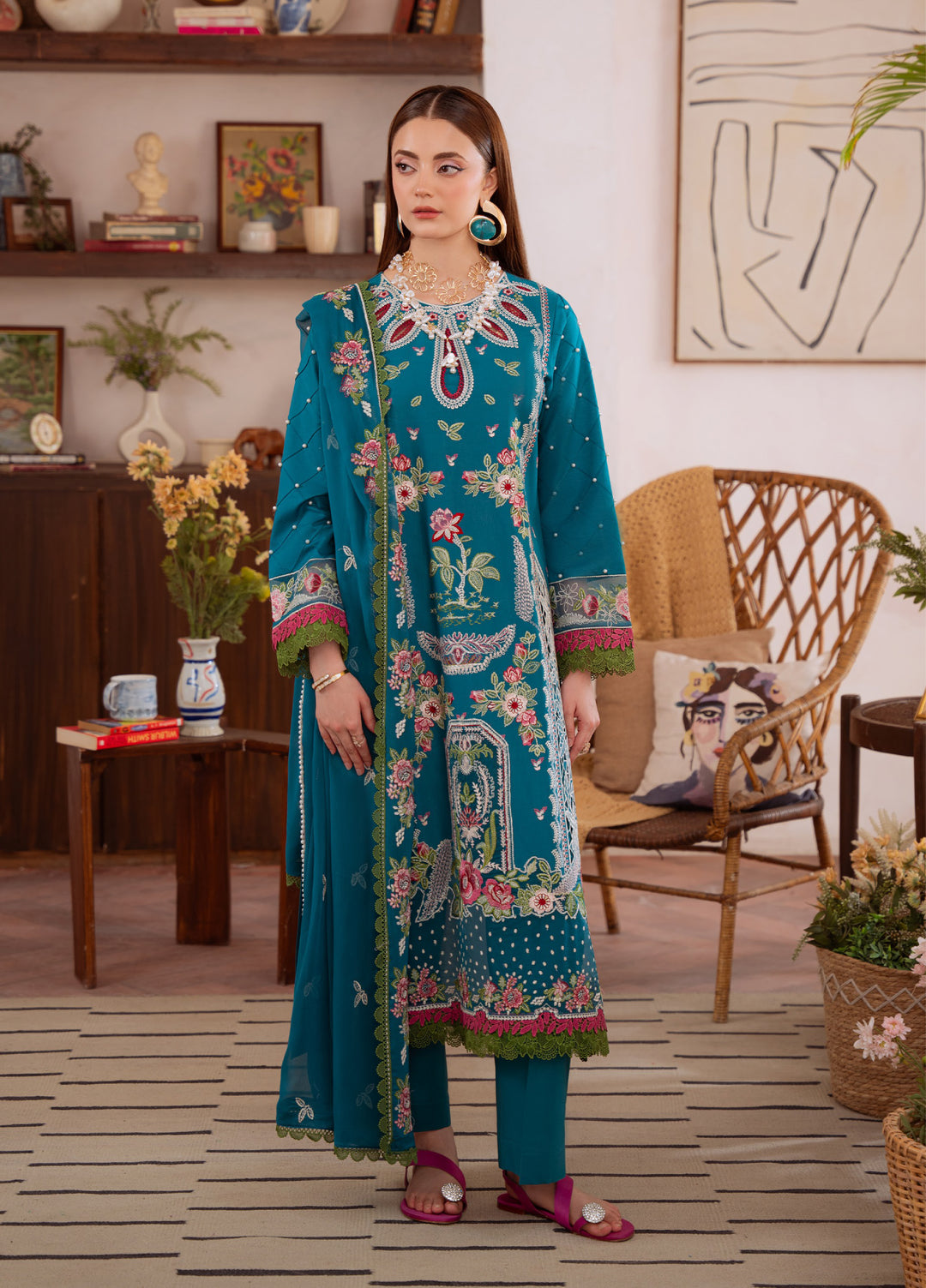 Shanaya by Mahnur Unstitched Lawn Embroidered 3 Piece Suit MN26US SN-12 - Summer Collection