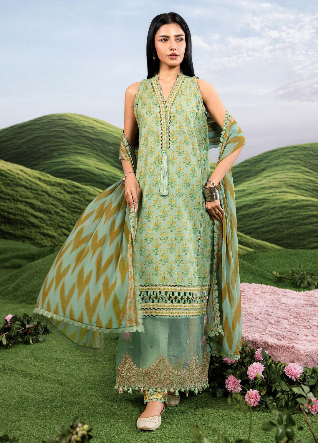 M Basics by Maria B Unstitched Embroidered Lawn 3 Piece Suit MB26SSEL MB-CUSV14-12B - Eid Collection