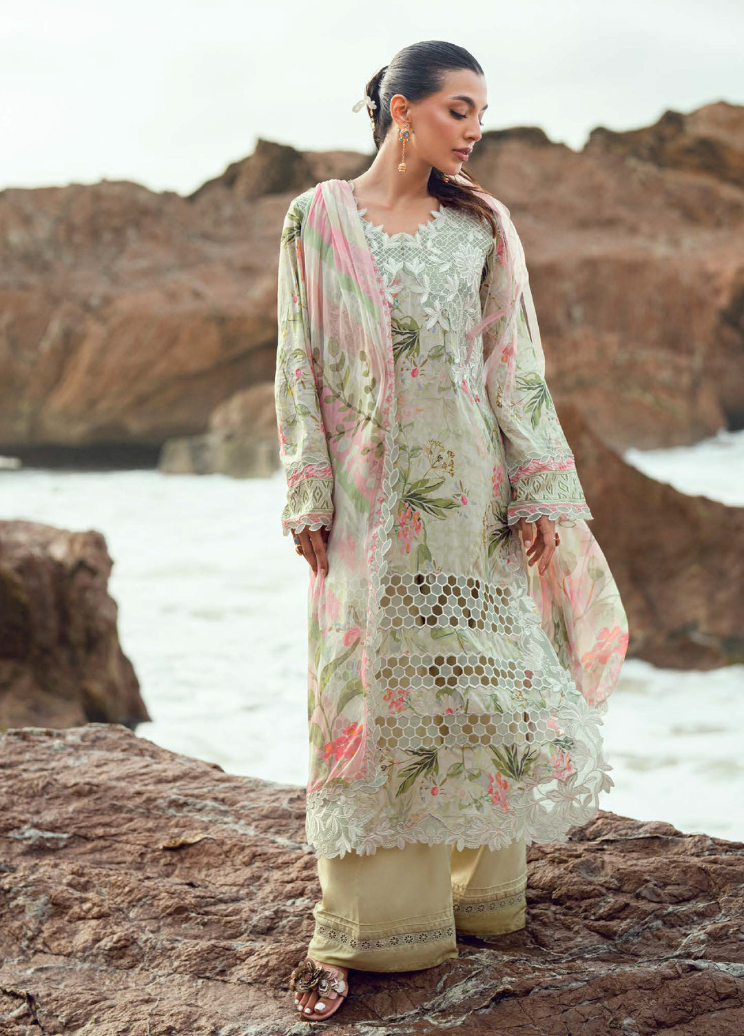 Gardenia by Nureh Unstitched Embroidered Lawn 3 Piece Suit NU26UGL NSG-203 - Summer Collection