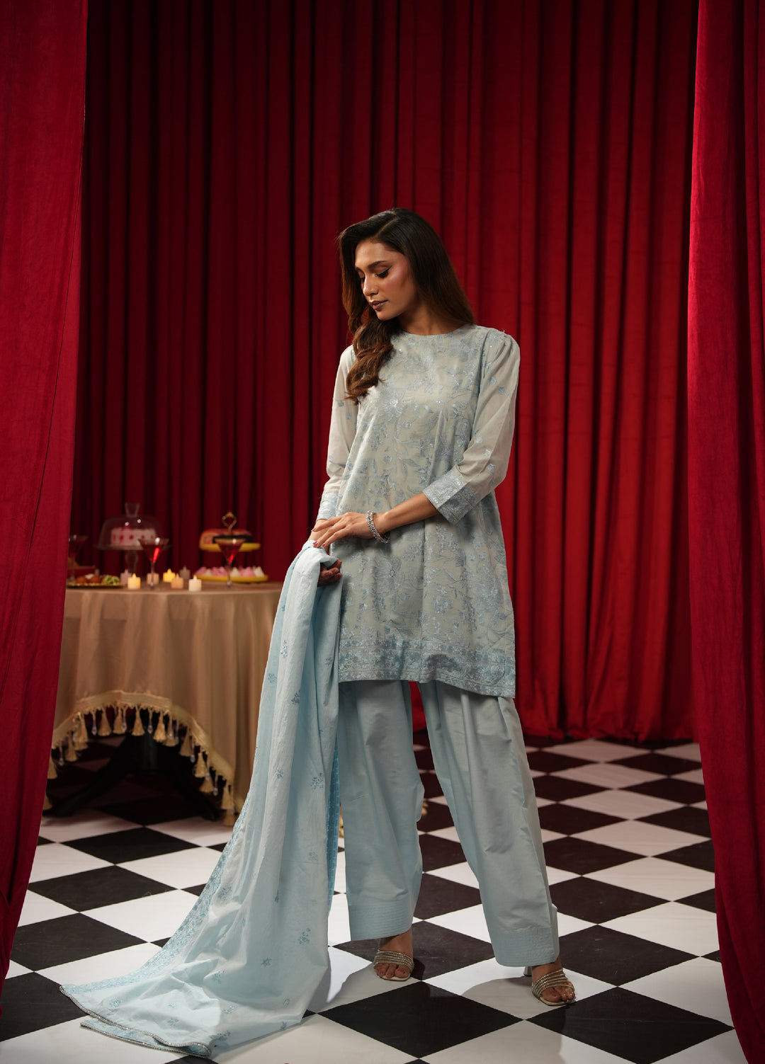 Freesia by Zouj Unstitched Embroidered Cotton 3 Piece Suit ZJ26UFC CRESENT BLUE ZCS-00016 - Festive Collection