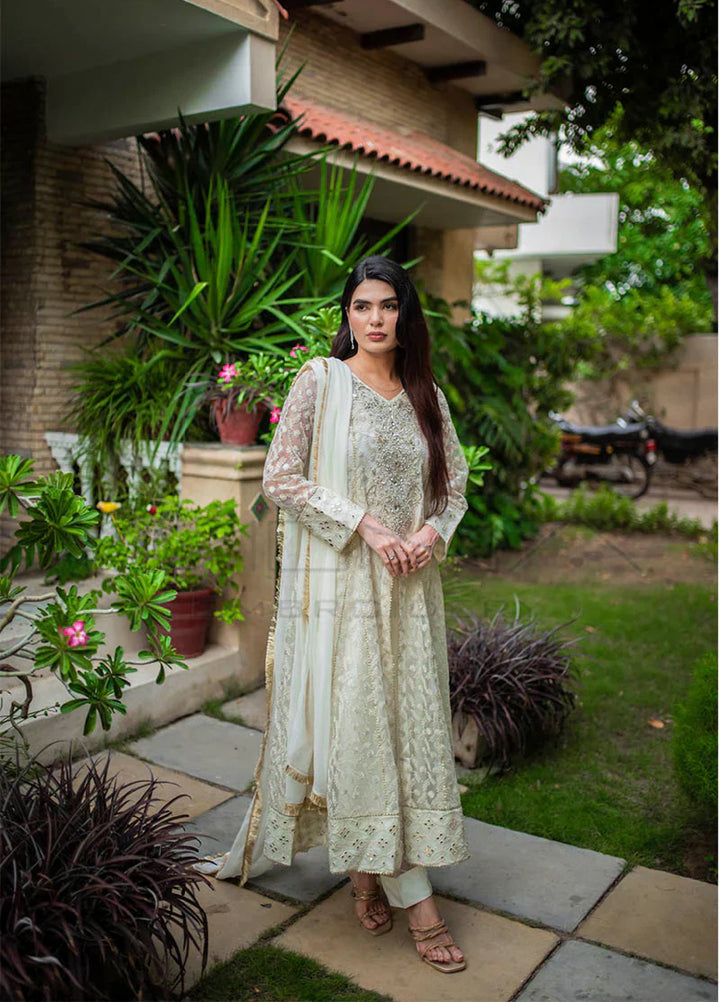Mona Embroidery Pret Embroidered Chiffon 3 Piece Suit Ornate Blossoms White