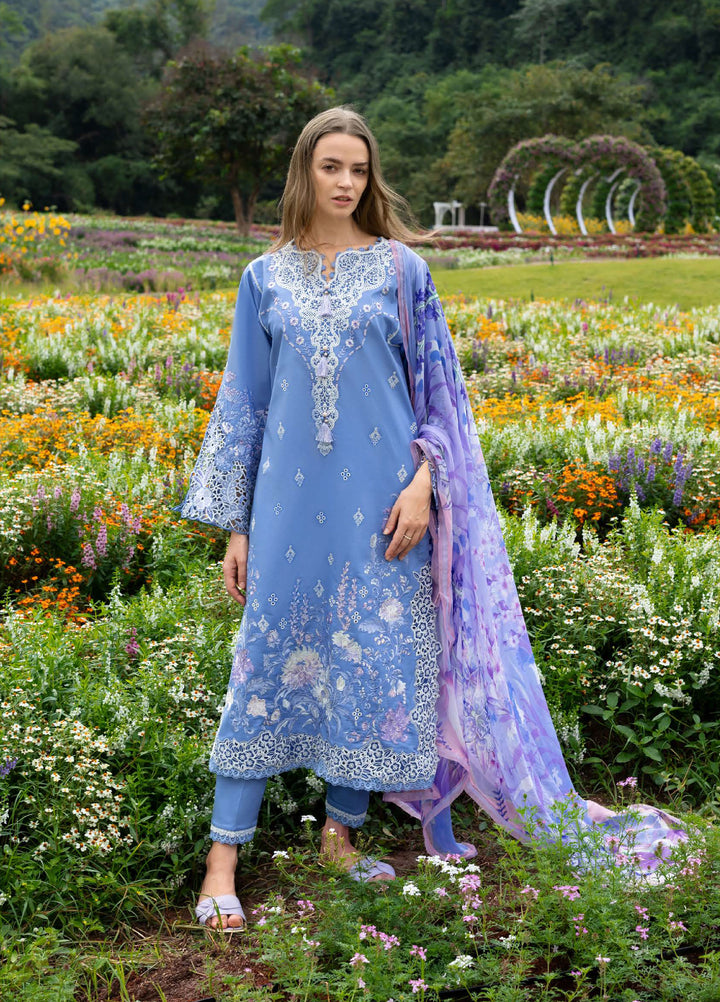 The Secret Garden by Mushq Hemline Unstitched Lawn 3 Piece Suit MU26USG D-15A Azure Bloom - Summer Collection