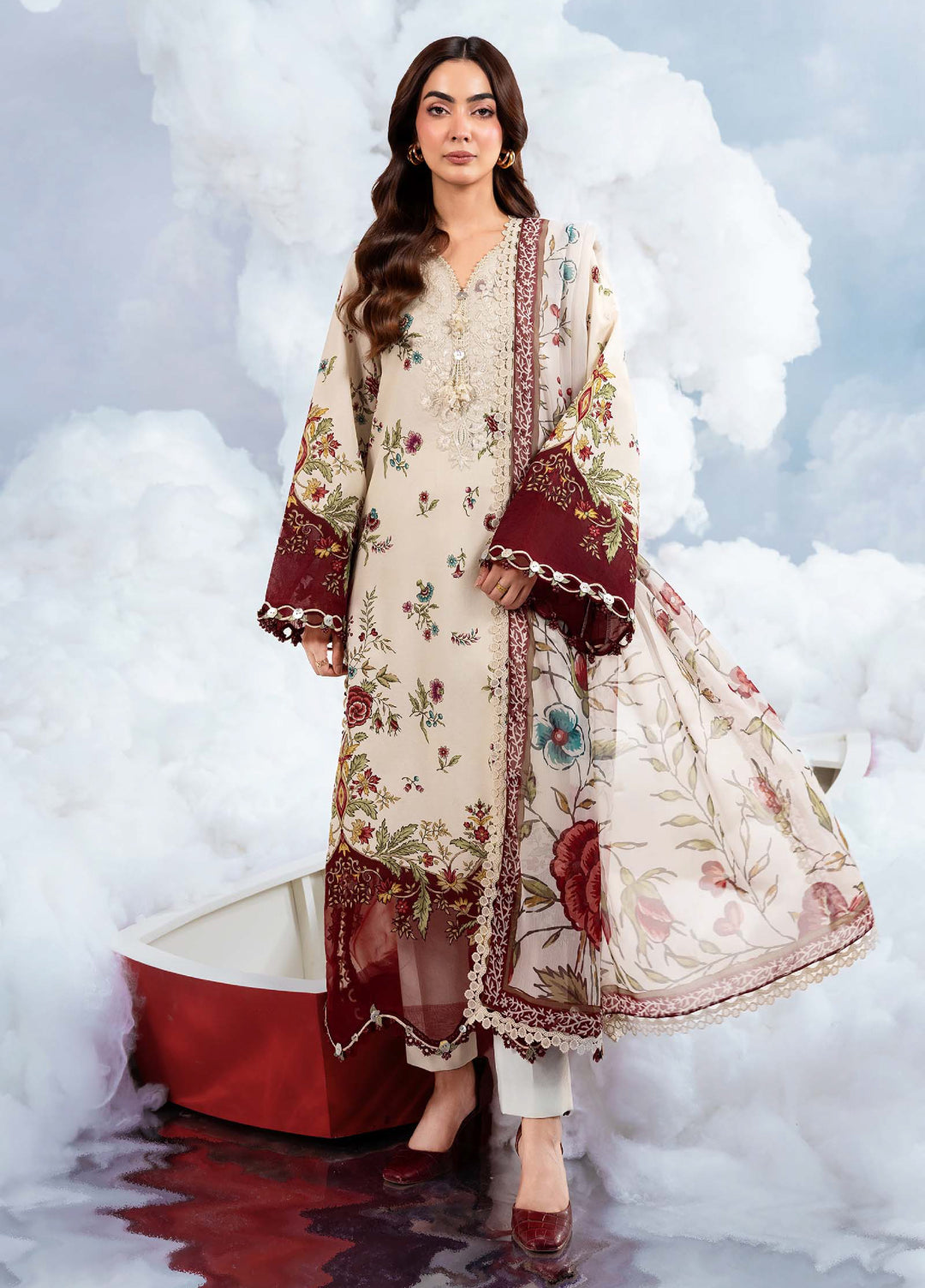 M Basics by Maria B Unstitched Embroidered Lawn 3 Piece Suit MB26SSEL MB-CUSV14-01A - Eid Collection