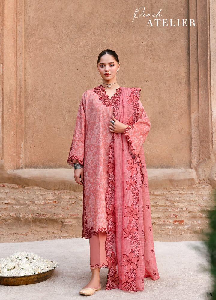Cross Stitch Unstitched Embroidered Premium Lawn 3 Piece Suit CS26UCPL D16 PEACH ATELIER - Eid Collection