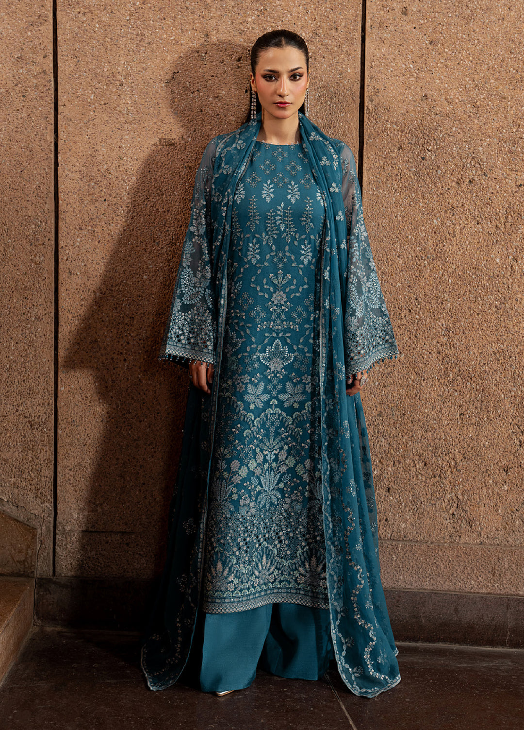 Lazawal by Lavish Premium Unstitched Embroidered Chiffon 3 Piece Suit LVP26UCL Teal Essence - Festive Collection