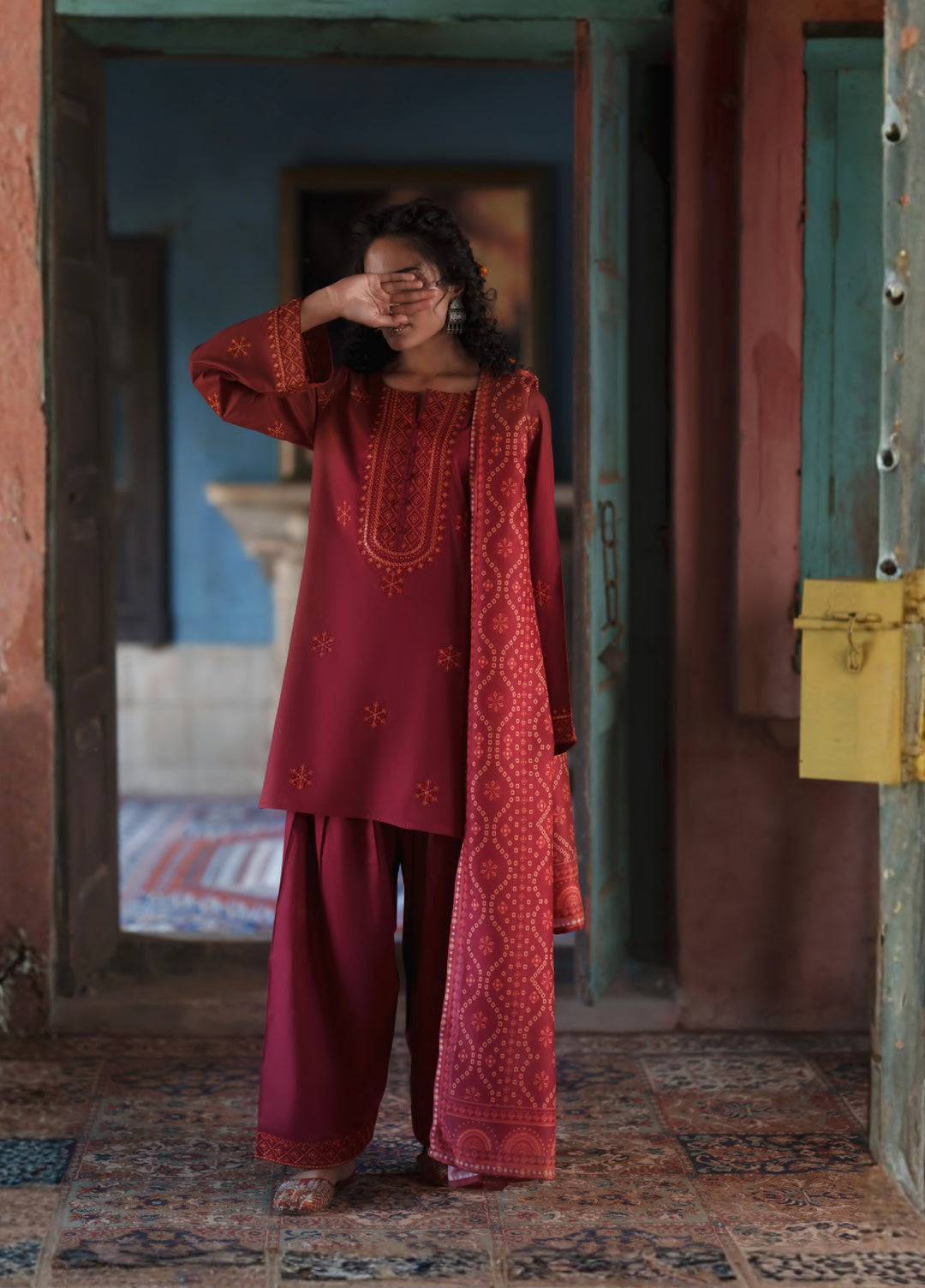 Before Sunset by Casual Lite RTW Embroidered Cotton Lawn 3 Piece Suit CL26PBS Crimson Serenity - Casual Collection